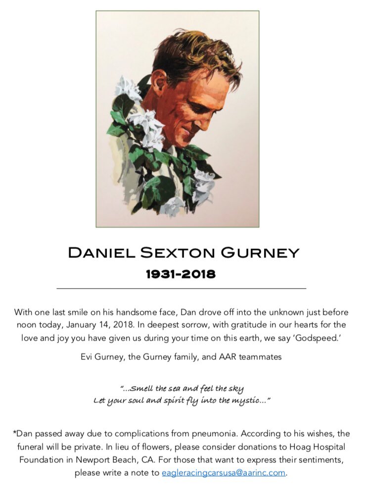 F1 | Ci ha lasciati Dan Gurney: aveva 86 anni