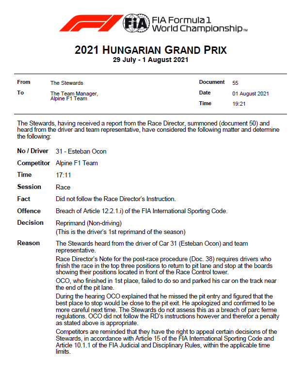 F1 | GP Ungheria 2021: reprimende per Ocon, Vettel, Sainz, Bottas e Stroll F1 | GP Ungheria 2021: reprimende per Ocon, Vettel, Sainz, Bottas e Stroll